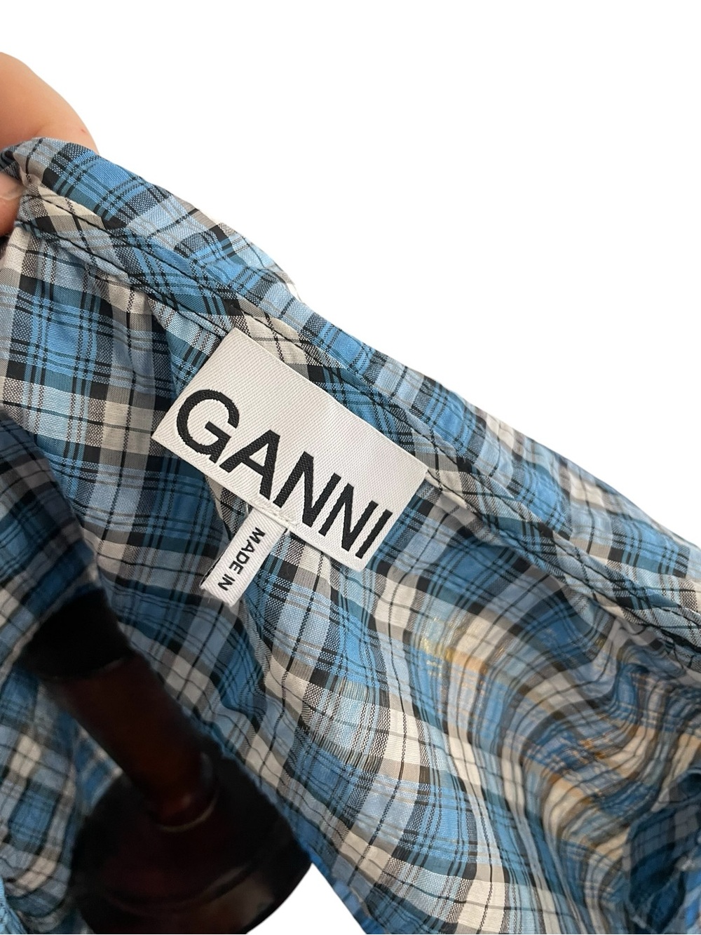 GANNI Seersucker Plaid Collar Blouse - Picture 11 of 15
